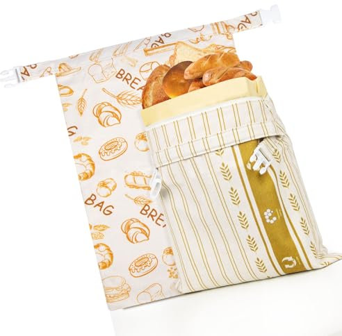 Reusable Bread Bags for Homemade (2 Pack) - XL Sourdough Bread Bags Boxes, Natural Cotton Beeswax Storage Container, Sourdough Wraps with Zipper Closure, Large Capacity, Fresh and Refrigerable