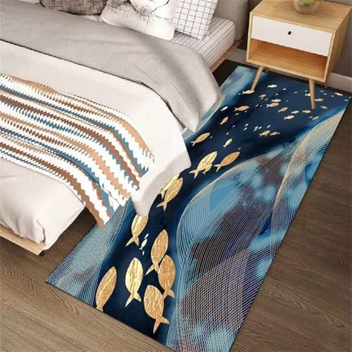 RUGMRZ Babyzimmer Teppich Junge Wohnzimmer Sofa Flur Anti-Rutsch-Dekoration Klassischer Fisch Wohnzimmercouch Blau Balkondekoration Bett 160X200CM