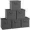 WOLTU Fabric Storage Boxes Set of 6, Folding Baskets with Lids, Handles, Metal Frame, Wardrobe Toy Organisers for Bedroom, Office, Living Room, Grey, 27x27x27cm