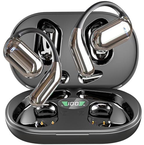 EUQQ Open Ear Kopfhörer, Bluetooth 5.4 Kopfhörer mit 4 Mic,Dual Led Anzeige 50 Std Kopfhörer Kabellos Bluetooth Type-C,IP7 Sport Kopfhörer für Laufen, Fitness, Reiten