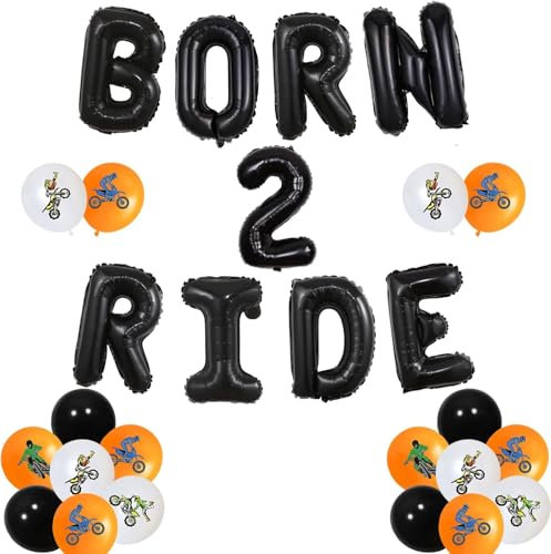 Wonmelody Motorrad 2. Geburtstag Dekorationen Motorrad Born Two Ride Ballon Banner Helm Ballon Fahrrad Geburtstag Party Born 2 Ride 2nd Bday Motocross Racing Partyzubehör