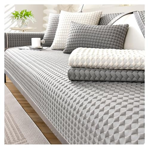 FYFWPA Sofa Überzug Eisseide Sofabezug Weiche: Haustier rutschfest Sofaschoner Vintage 1/2/3/4 Sitzer Couch Überzug Einfarbig Sofaüberwürfe für U Form L Form Sektionssofa(Grau,90 * 180cm)