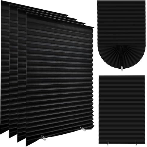 Jonuin 4 Pack Temporary Blinds, 60x150CM No Drill Stick on Blinds, Easy to Cut and Fit Self Adhesive Blind for Windows, Doors, Kitchen, Bathroom, Bedroom Blackout Thermal Privacy Protection (Black)