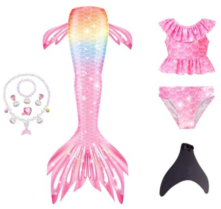 Generisch 5er-Packung Mädchen Monoflossen Mit Ozean-Glitzer-Dekoration Cosplay, Perfekt für Pool und Meer,H-120