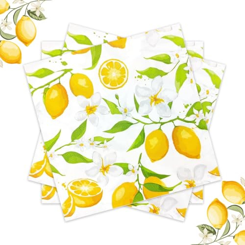 40 Stück Zitronen Servietten,Servietten Zitronen Perfekt Für Geburtstage, Servietten Zitronenmotiv Zitronen Dekoration Serviettentechnik 33x33cm, Geburtstage, Partys, Hochzeiten, Kommunion Und Feiern
