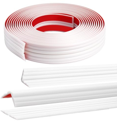 FAKILO Wall Corner Protector Corner Guard Peel and Stick Molding Trim Inside & Outside Moulding Self Adhesive Trim Strip for Wall Edge Ceiling Baseboard Furniture Edge, 40mm x 6m, White