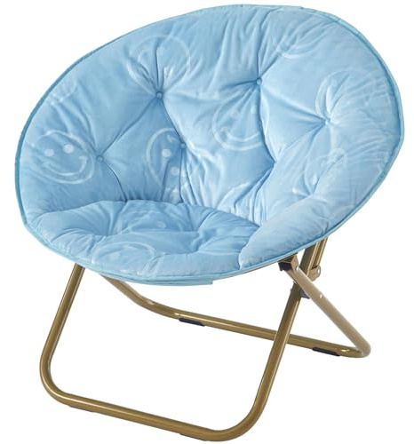 Urban Lifestyle Smiley Face Embossed Micromink Saucer™ Chair with Gold Legs, Baby Blue