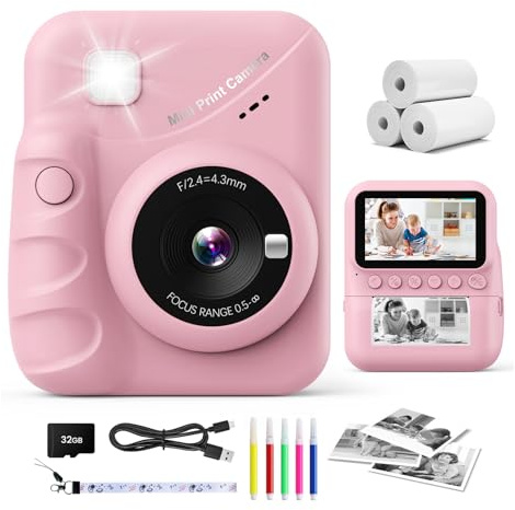 CalineGam Kids Camera Instant Print, 3.0 Screen, 1080P HD Video Recording | 48MP Photo Camera with 32GB Card & 3 Print Paper, 3 Puzzle Games, Gift for Boys & Girls Ages 3-12