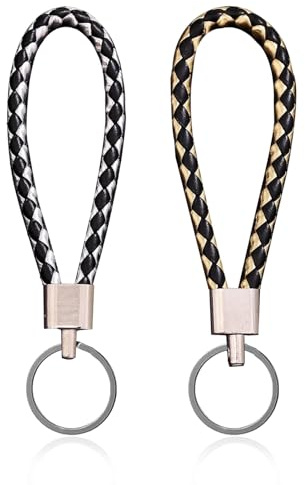 Cfcyhla Lot de 2 porte-clés en cuir tressé pour homme et femme - Sangles de porte-clés tissées à la main pour homme et femme - Porte-clés de voiture pour la maison, le bureau, les sacs