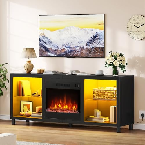 YITAHOME Electric Fireplace Insert TV Stand, 65 TV Unit with Open Storage