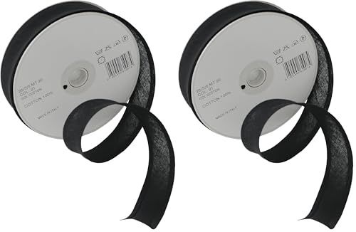 Inastri 25/5/5 mm Cotton Bias Binding, Black (Pack of 2)