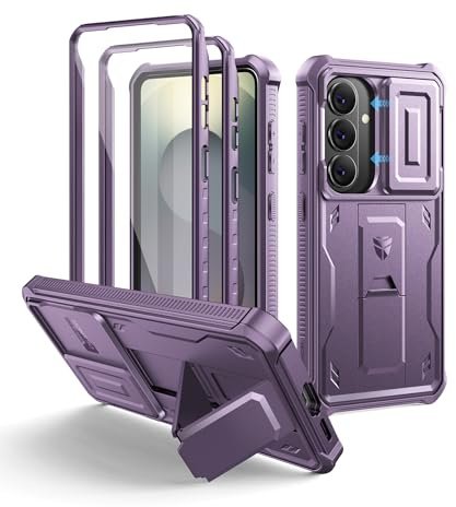 Dexnor Kompatibel mit Samsung Galaxy S26 Hülle mit Eingebaute Schiebekamera Abdeckung&Displayschutz&Kickstand, Schwerlast Stoßfestes Robustes Ganzkörper Stoßfänger Handyhülle - Phantom Lila