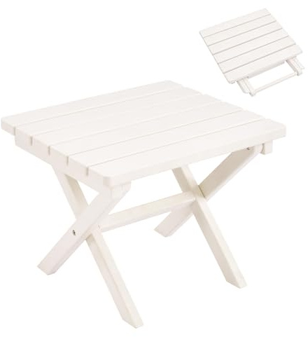 FurniSoar Extra-Dicker Klapp-Beistelltisch aus HDPE, 46x43 cm, Wetterfester Outdoor-Tisch für Terrasse, Balkon, Garten & Camping (Weiß)