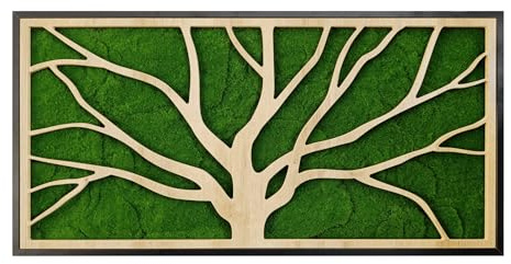 STYLER Bild Wide Tree 50 x 100 cm mit schwarzem Rahmen – Green Deco Wandbild aus Holz & synthetischem Moos – Baum Motiv im Querformat – Natürlich Modern Minimalistische Wanddeko