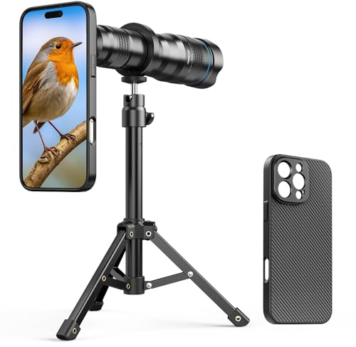 APEXEL Objectif Téléobjectif Portable avec Coque Intégrée pour iPhone 16 Pro Max – Objectif 36x avec Support pour Trépied