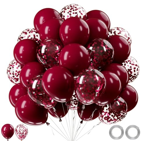 Luftballons Rot Bordeaux, 62 Stück Luftballons Hochzeit Weinrot | Rote Bordeaux Luftballon Geburtstag, Helium Ballon mit Konfetti für Rubinhochzeit Deko Geburtstagsdeko Abschluss Valentinstag