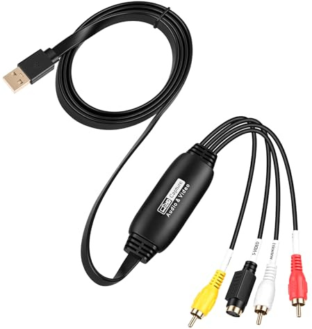 USB 2.0 Audio Video Grabber Konverter, 1080P VHS to Digital Converter | Video Capture Device Convert VHS RCA AV to Digital Adapter, Capture Card kompatibel Windows Mac OS
