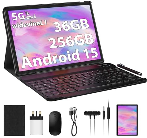 SOLVYXEN Android 15 Tablet 10.1 INCH, 36GB RAM, 256GB ROM (2TB Expansion), 5G WiFi, 1280 * 800, 8000mAh, Octa-Core 2.0GHz, 8MP+5MP, Tablet with Keyboard(Grey)
