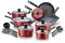 Tefal 2100100487 T-FAL Initiatives, Dishwasher Safe Nonstick Cookware Set, 18 Piece, Red Inside and Out, Aluminum