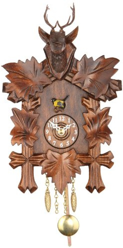 Trenkle Kuckulino Schwarzwalduhr mit Quarzwerk und Kuckuckruf, 5-Laub, Hirschkopf TU 2051 PQ
