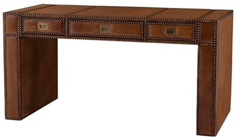 Casa Padrino Luxus Leder Schreibtisch/Sekretär Braun B150 x T72 x H78 cm