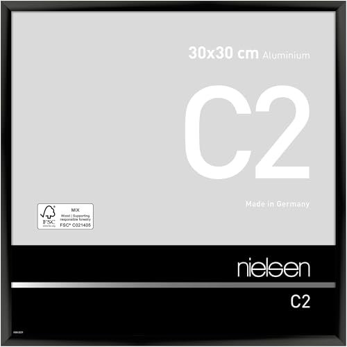 nielsen Bilderrahmen, 30 x 30 cm, Aluminium, Schwarz glanz, Rahmen zum Aufhängen im Hoch- & Querformat, Echtglas, C2