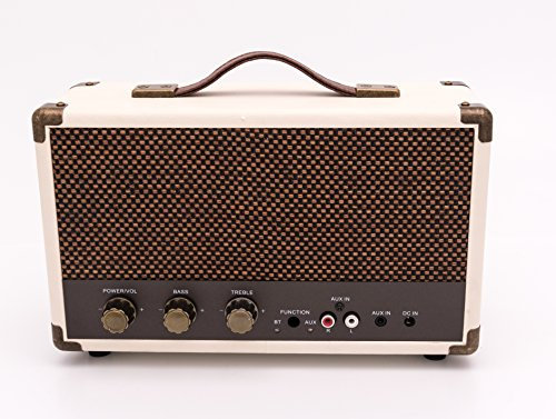 GPO Westwood Speaker Bluetooth Retro, Diffusore Portatile da 25 Watt con Subwoofer, Ingresso RCA, Griglia Retro, Maniglia di Trasporto, Marrone e Crema