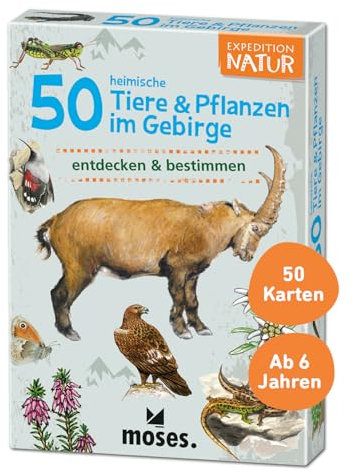 moses. 9762 Expedition Natur 50 heimische Tiere und Pflanzen im Gebirge| Bestimmungskarten im Set | Mit spannenden Quizfragen, Mittel, White
