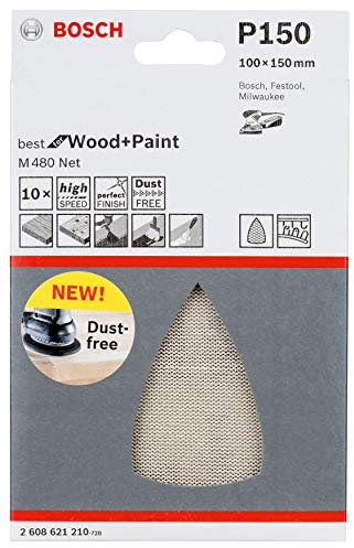 Bosch Professional 10 Stück Schleifdreieck M480 Best for Wood and Paint (Holz und Farbe, Körnung P150, Zubehör Deltaschleifer)