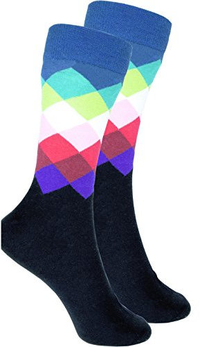 cosey - Chaussettes colorées - à carreaux - 40-45 - bleu - en coton pour femmes et hommes - 1 pair