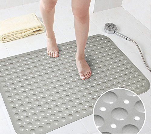 Ommda Badewanneneinlage mit Saugnäpfen Duschvorleger rutschfeste Duschmatte Naturkautschuk 0.7cm hellgrau 58x88cm