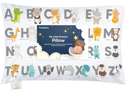 Kopfkissen Kleinkind mit Kissenbezug - Weich Bio Baumwolle Kissen Kinder zum Schlafen - Waschbar Kleinkind Kopfkissen - Kinderkopfkissen für Kleinkinder - Kinderkissen (KeaABC)