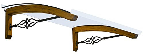 Vordach aus hölzern für den Außenbereich Farbe Honig, Opal kompakte Polycarbonatabdeckung, Basismodell Legno Stella, Haustür-Vordächer Größe 90 x 150 cm