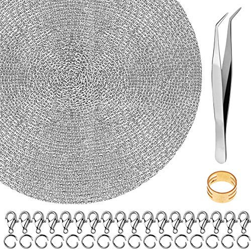 Anezus 15 m Schmuckkette, Halskette, 2,0 mm, Edelstahl, mit 100 Biegeringen, 30 Karabinerverschlüssen