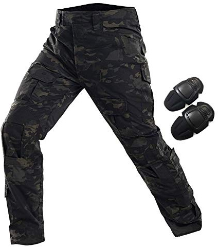 HANSTRONG GEAR Tactical Pants for Men with Knee Pads, Military Airsoft Paintball Combat Pants, Multi-Pocket Quick Dry Cargo Pants for Hunting Hiking Work (MCBK, 30W)