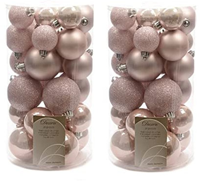60 Blush Pink Christmas Baubles Rose Gold Shatterproof Tree Decor Glitter Shiny