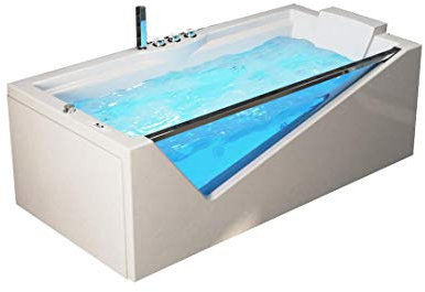 Supply24 since 2004 Whirlpool Badewanne Rimini mit Glasfront (170x80 cm) – freistehend oder Ecke rechts/links – 6 Massagedüsen & LED Beleuchtung – Hot Tub Spa für 1–2 Personen – Wellness für Zuhause