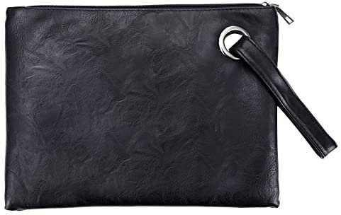 MaoXinTek Damen Clutch Handtasche Weiches Leder Abendtasche Tasche Groß Geldbörse Portemonnaie mit Handschlaufe & Reißverschluss für Party, Hochzeit, Business, Reisen, Schwarz