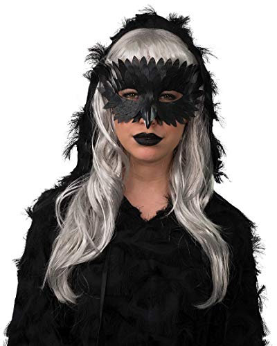 Amakando Originelle Gesichtsmaske Rabe für Frauen/Schwarz/Edle Vogelmaske mit Feder-Applikationen/Angemessen zu Halloween & Fasching