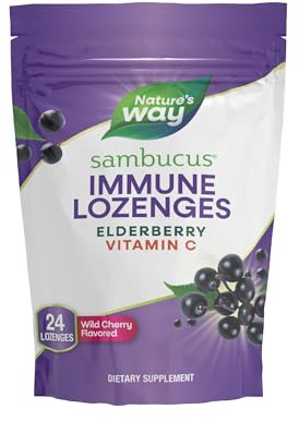 Nature's Way Sambucus Immune Lozenges, High Potency Vitamin C, Elderberry, Wild Cherry Flavored, 24 Lozenges (Packaging May Vary)