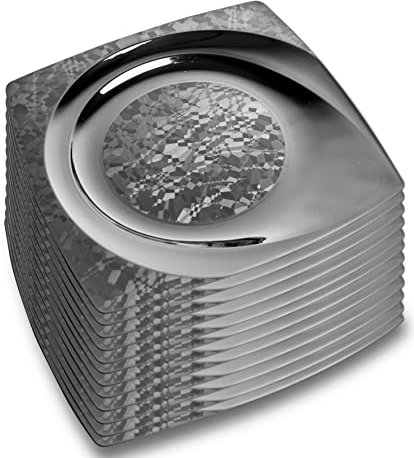 Garnet - Piatto Quadrato in plastica Dura. SET da 12 PIATTI - Rigido e Riutilizzabile – Lavabile in lavastoviglie – Nero - Made in Italy