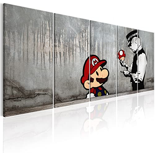 murando Acrylglasbild Banksy Mario 200x80 cm 5 Teilig Wandbild auf Acryl Glasbilder Kunstdruck Moderne Acrylglas Platte Wanddekoration Geschenke Heimdekoration Glasbild - Street Art Urban Mural