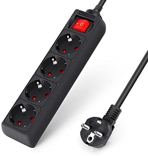 Aigostar Steckdosenleiste 4-fach mit Schalter Tischsteckdose Kindersicherung 3m Kabel, Schwarz