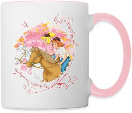 Spreadshirt Bibi Und Tina Wettreiten Im Wald Tasse Zweifarbig, One size, Weiß/Pink