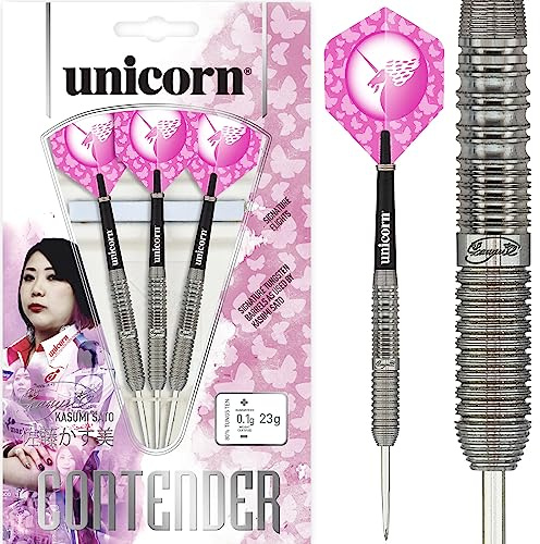 Unicorn Steel Tip Darts Set | Kasumi Sato Contender | 70% Natural Tungsten Barrels | 23 g