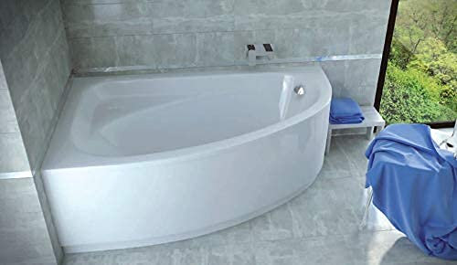 ECOLAM® Badewanne Eckbadewanne Acryl Cornea weiß 140x80 cm LINKS + Schürze Ablaufgarnitur Ab- und Überlauf Automatik Füße Silikon Komplett-Set