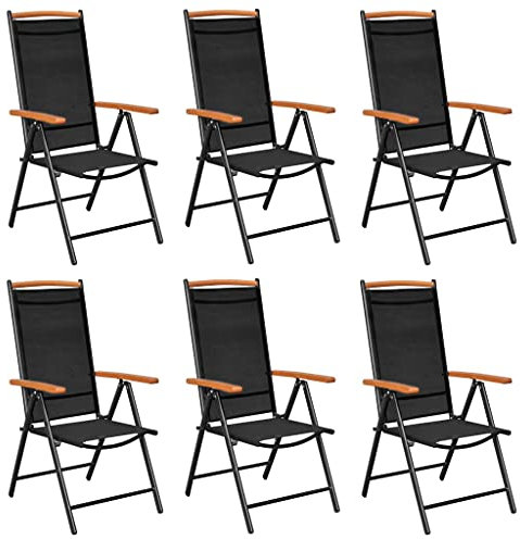 CHAHO Gartenstühle Klappbar 6 STK. Textilene Schwarz,7 Positionen verstellt Werden,Leicht und bequemGeeignet für Reisen,58 x 65 x 109 cm