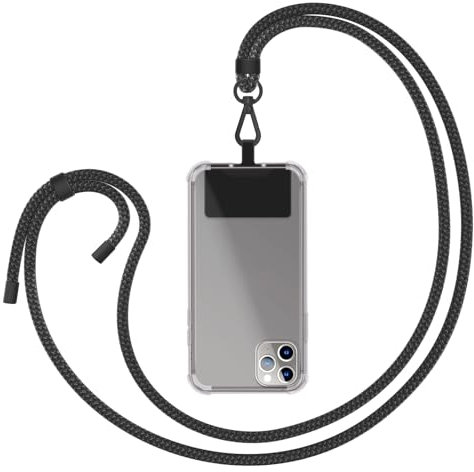 ZhinkArts - Handykette universal - Handyschnur zum Umhängen - kompatibel mit iPhone - Samsung Galaxy - Huawei - Xiaomi - Necklace - Schwarz