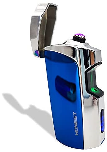 Encendedor Recargable con Sensor infrarrojo de Plasma de Arco Dual Resistente al Viento, Encendedors USB Recargable para Exteriores (Azul)
