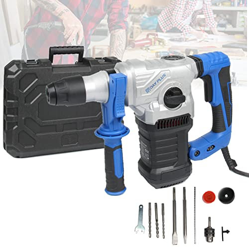 Marteau-perforateur électrique, Marteau piqueur Utilisé pour le Béton,le Métal et la Pierre (1500W,4 Modes, Mandrin SDS Plus,Tête robuste en aluminium,Livré avec accessoires et Mallette de rangement)